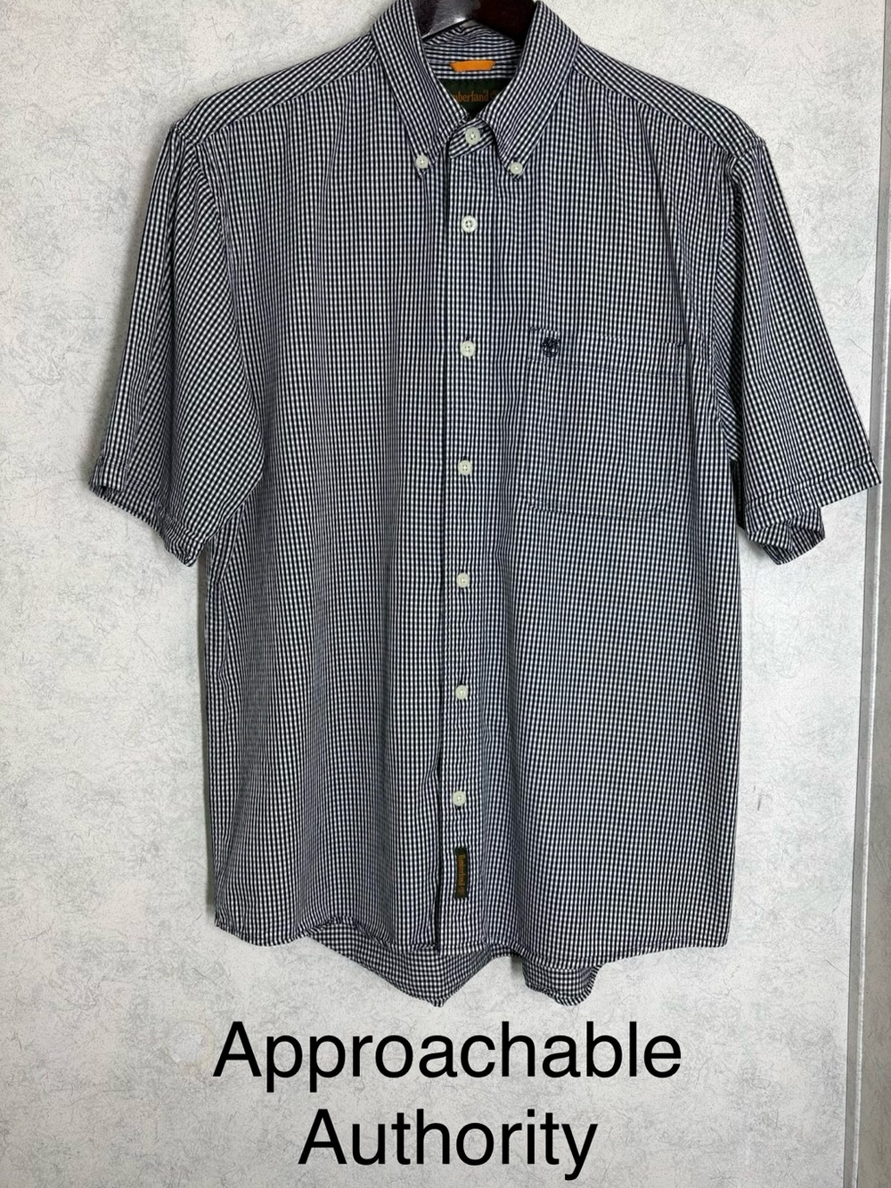 Timberland Men's•Short-Sleeve•Button-Down shirt•L•Vintage•Blue•Gingham Pattern